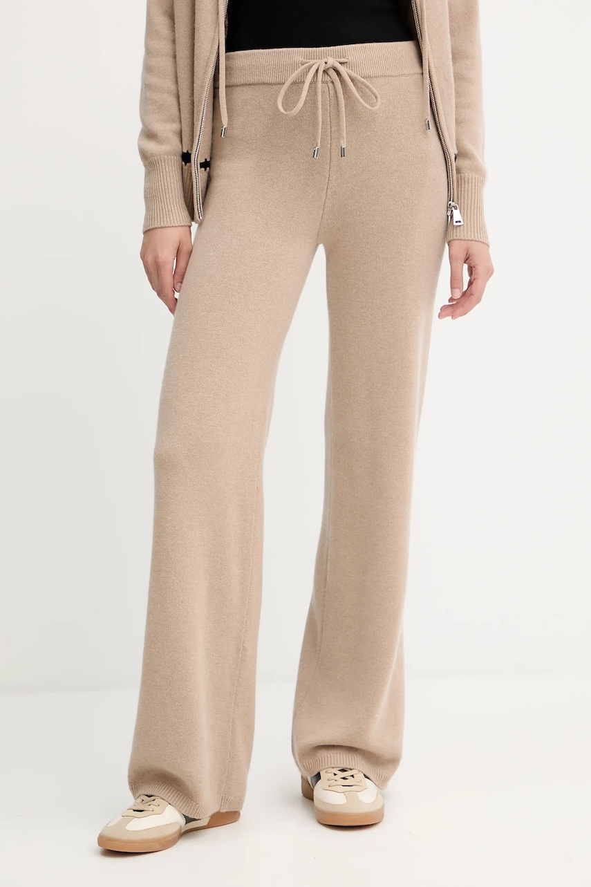 Vlněné kalhoty Ermanno Firenze dámské, béžová barva, široké, high waist, 57TP033E52