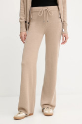 Vlněné kalhoty Ermanno Firenze dámské, béžová barva, široké, high waist, 57TP033E52