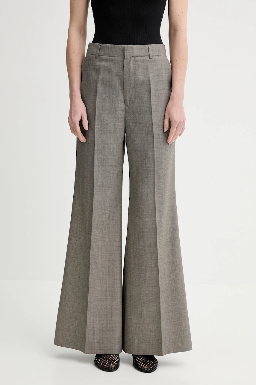 Vlněné kalhoty Filippa K dámské, hnědá barva, široké, high waist, 31424.FK