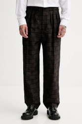 Vlněné kalhoty Kenzo pánské, hnědá barva, jednoduché, FF55PA2149JT.90