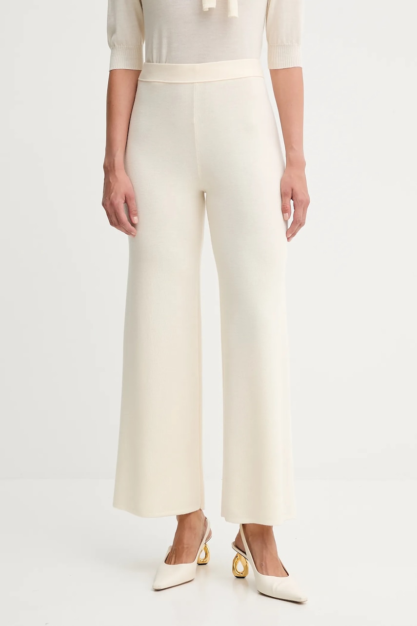 Vlněné kalhoty Luisa Spagnoli dámské, béžová barva, high waist, 100103