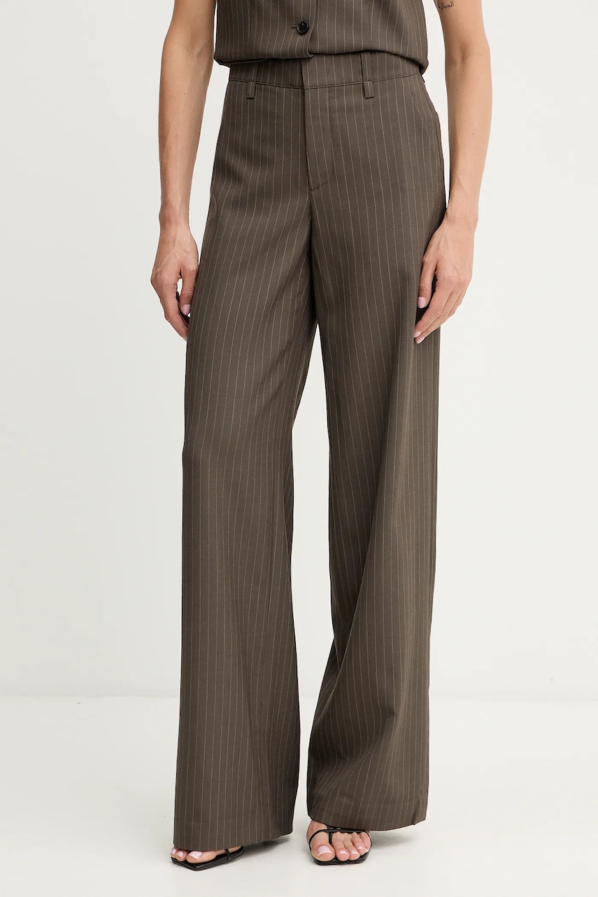 Vlněné kalhoty Miss Sixty dámské, hnědá barva, široké, high waist, 6S3PJ4040A