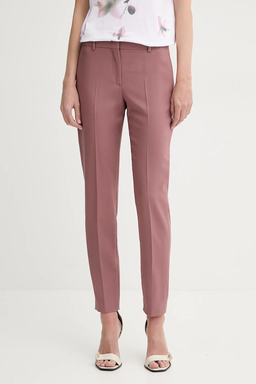 Vlněné kalhoty PS Paul Smith dámské, růžová barva, jednoduché, medium waist, W2R.N264.P31053