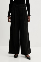 Vlněné kalhoty Weekend Max Mara ADELFI dámské, černá barva, široké, high waist, 2525136072600
