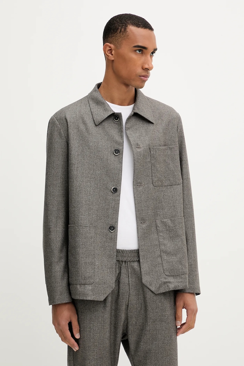 Vlněné sako BARENA VENEZIA Overshirt Visal pánské, hnědá barva, OSU5300.501