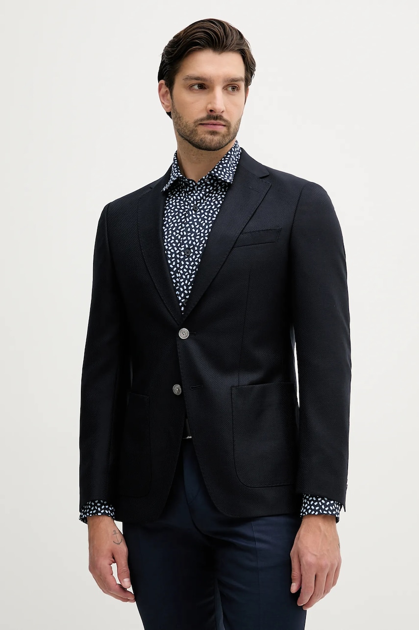 Vlněné sako BOSS H-Hutson-2PP-253 pánské, tmavomodrá barva, 50545880