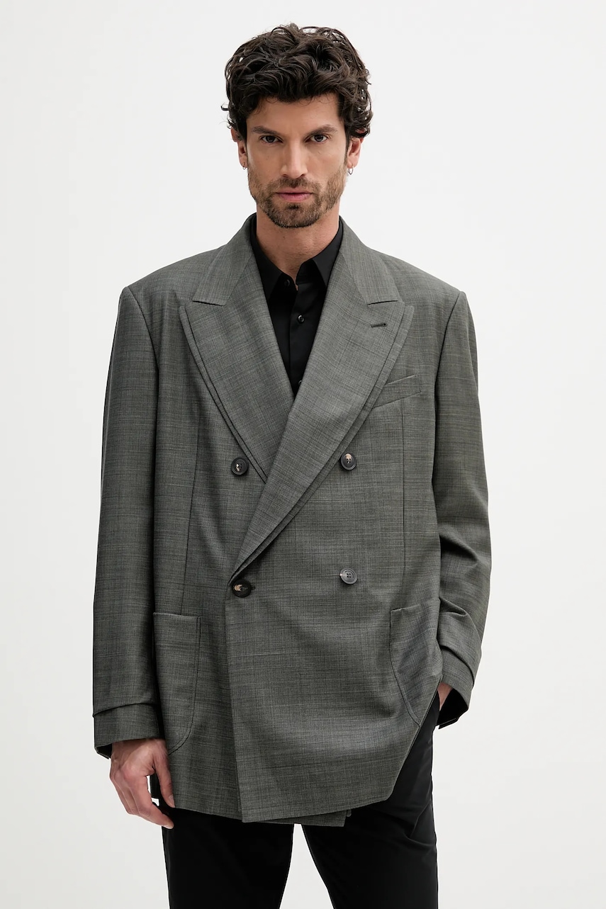 Vlněné sako Emporio Armani pánské, šedá barva, EM002349 TE10180