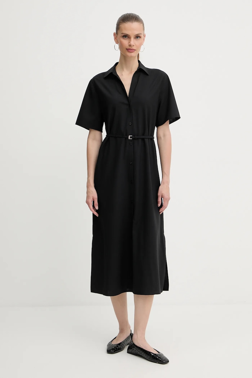 Vlněné šaty BOSS Dulera černá barva, midi, 50546632