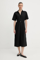 Vlněné šaty BOSS Dulera černá barva, midi, 50546632
