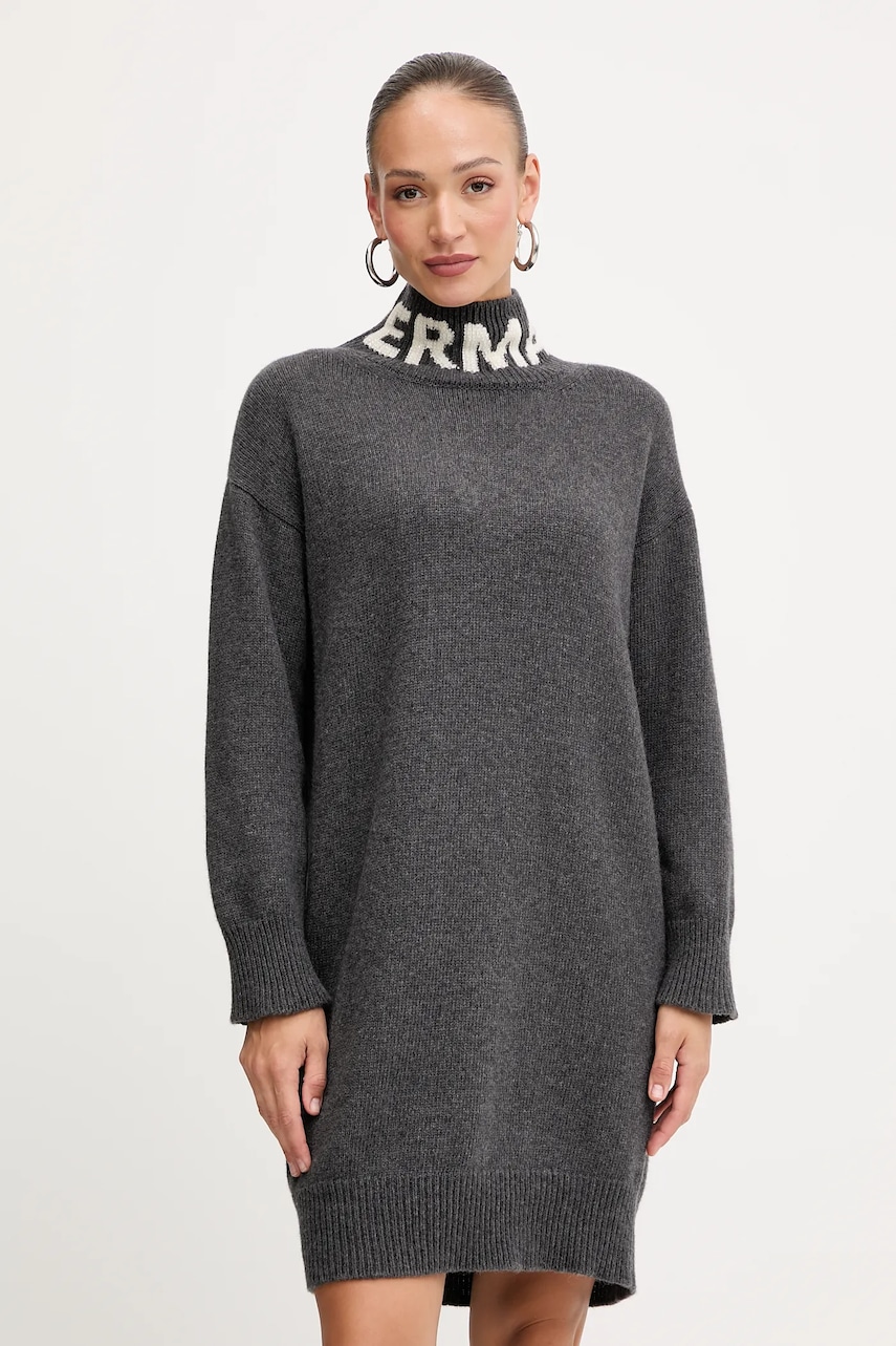 Vlněné šaty Ermanno Firenze šedá barva, mini, oversize, 57TQ026EO1