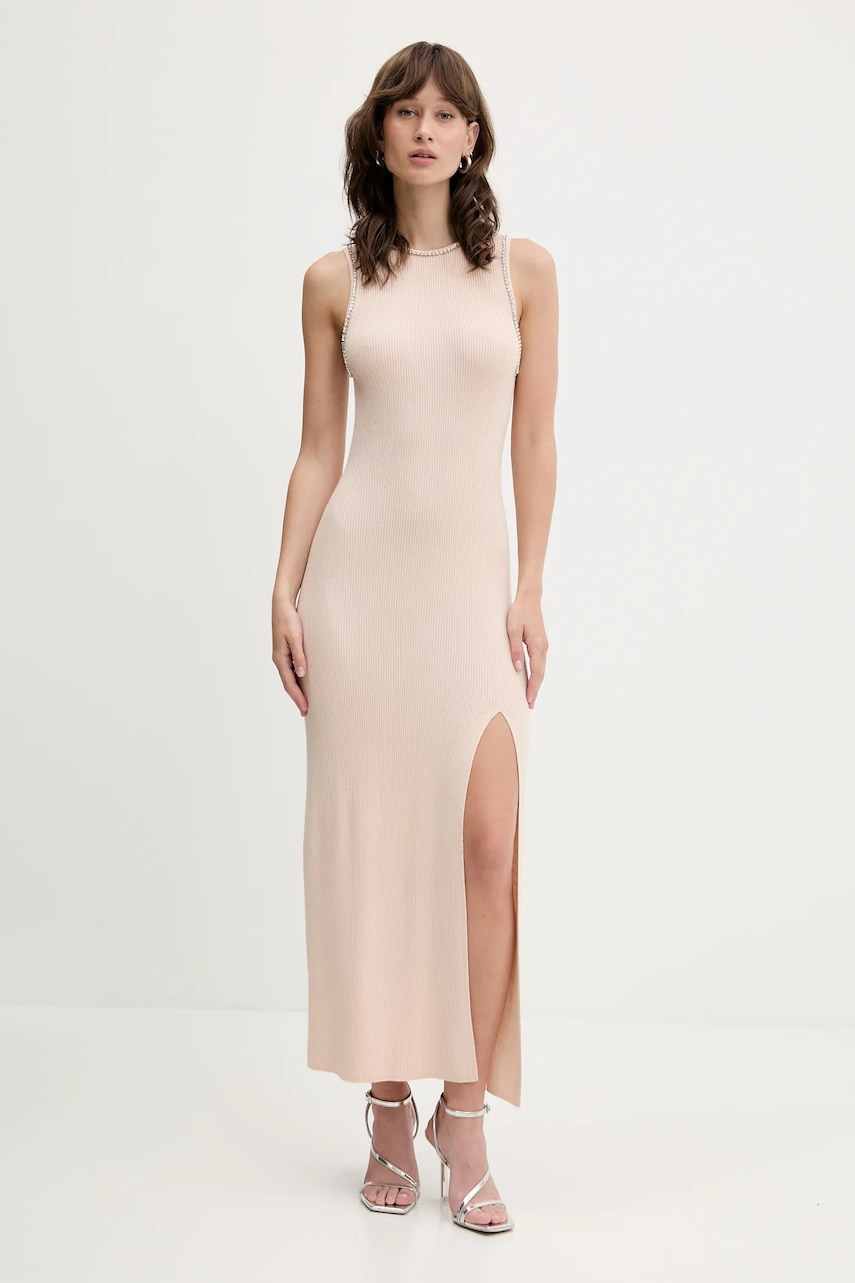 Vlněné šaty FROM FUTURE béžová barva, maxi, přiléhavé, WRO02676