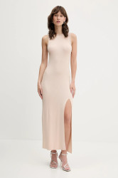 Vlněné šaty FROM FUTURE béžová barva, maxi, přiléhavé, WRO02676