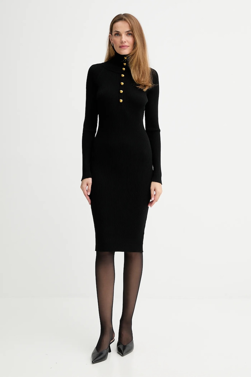 Vlněné šaty ISABELLE BLANCHE černá barva, midi, přiléhavé, IS25FW-M165-F009