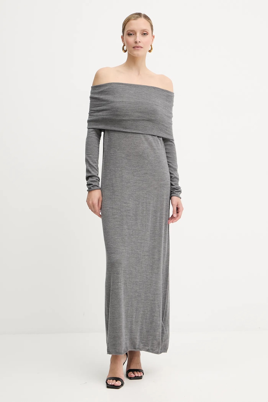 Vlněné šaty Liviana Conti šedá barva, maxi, F5WA47