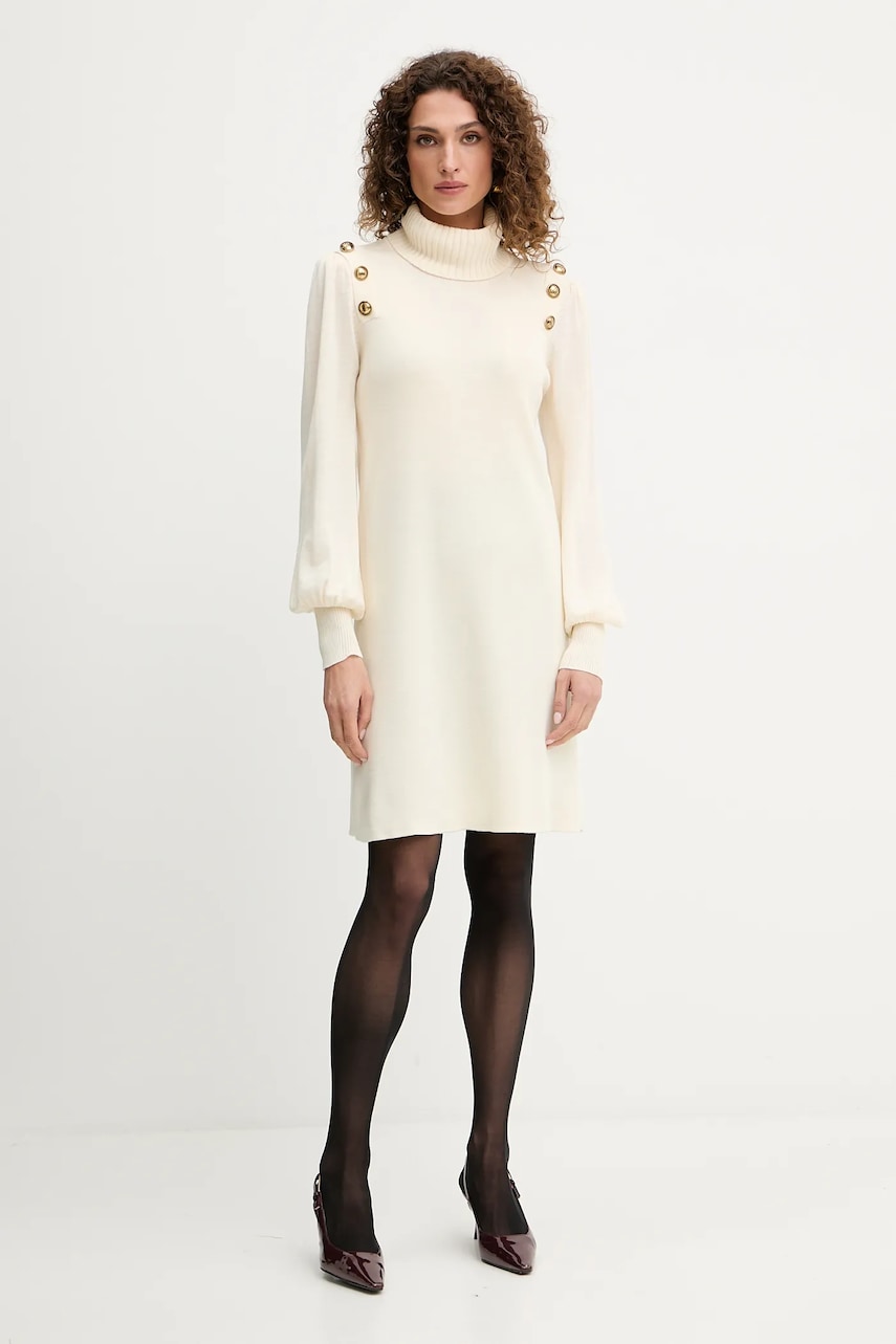 Vlněné šaty Luisa Spagnoli béžová barva, mini, 100056