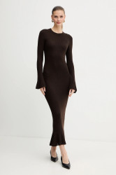 Vlněné šaty Luisa Spagnoli hnědá barva, maxi, přiléhavé, 100225