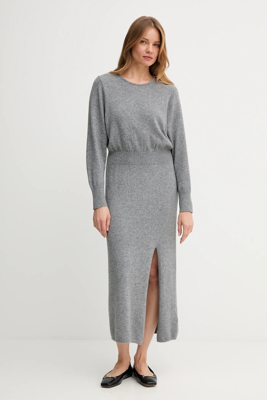 Vlněné šaty OUI šedá barva, maxi, přiléhavé, 94484