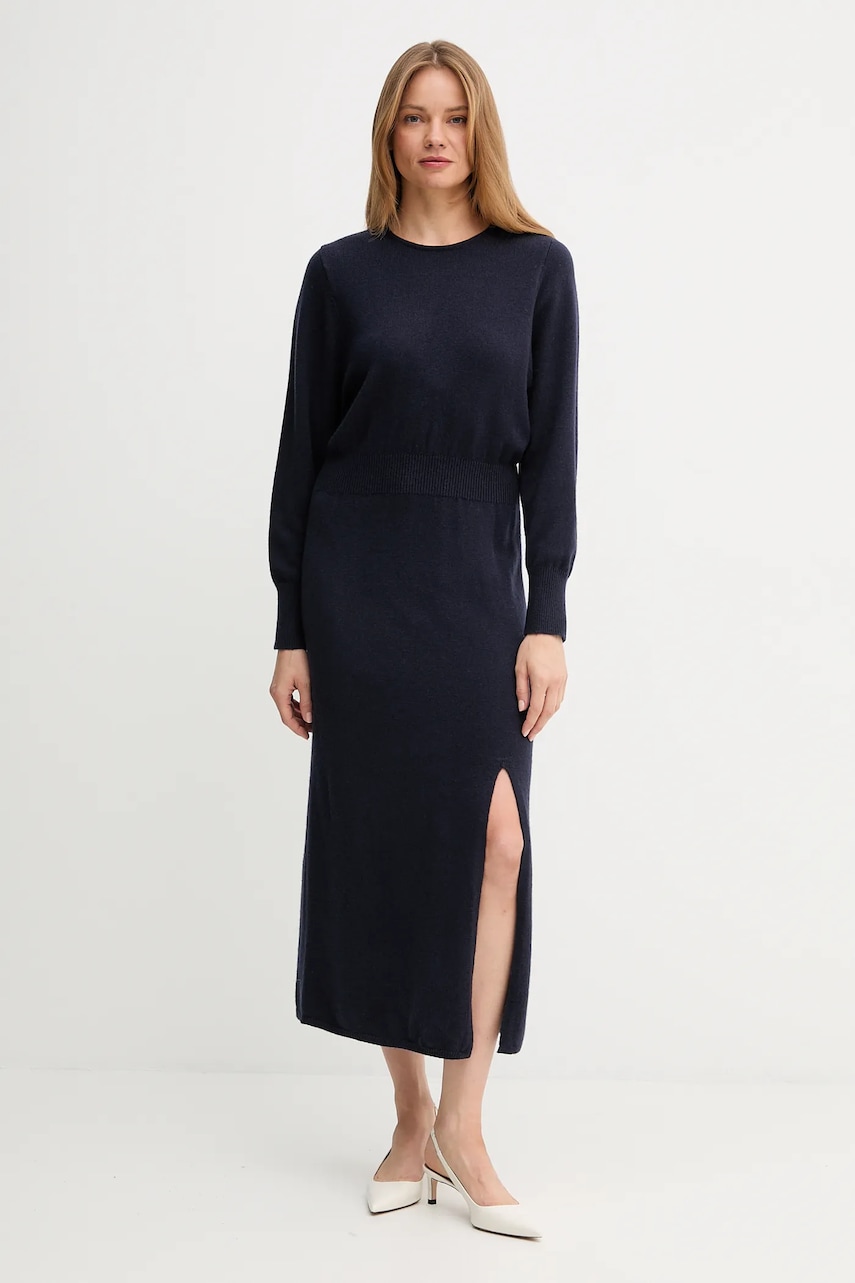 Vlněné šaty OUI tmavomodrá barva, maxi, přiléhavé, 94484