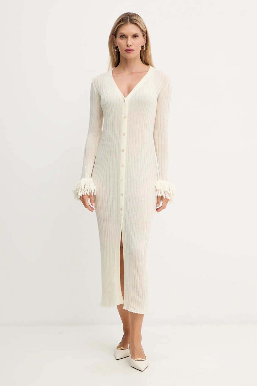 Vlněné šaty Simona Corsellini béžová barva, maxi, přiléhavé, A25CPABO0201