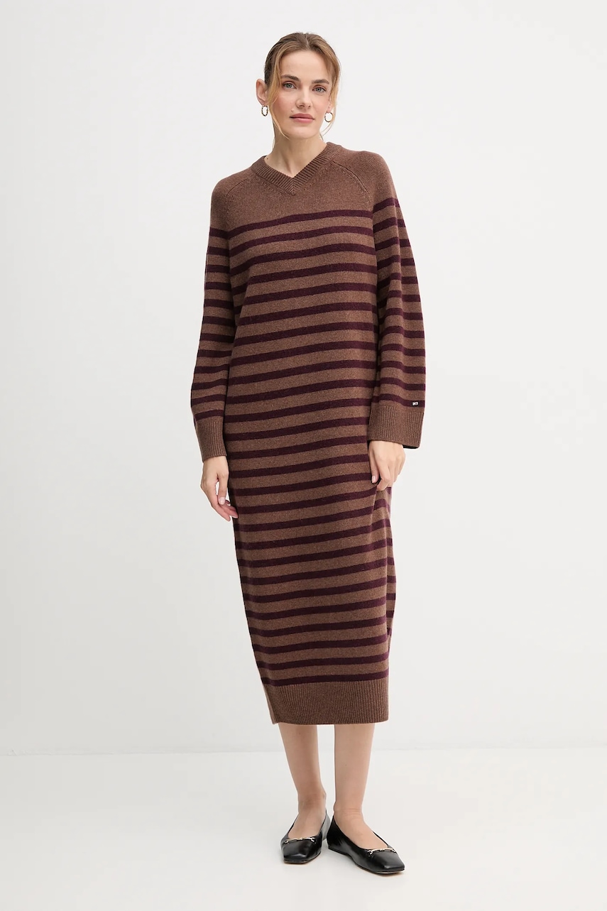 Vlněné šaty Tommy Hilfiger hnědá barva, midi, oversize, WW0WW46761