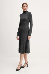 Vlněné šaty Tommy Hilfiger šedá barva, midi, WW0WW47303