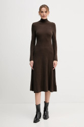 Vlněné šaty Tommy Hilfiger zelená barva, midi, WW0WW47303