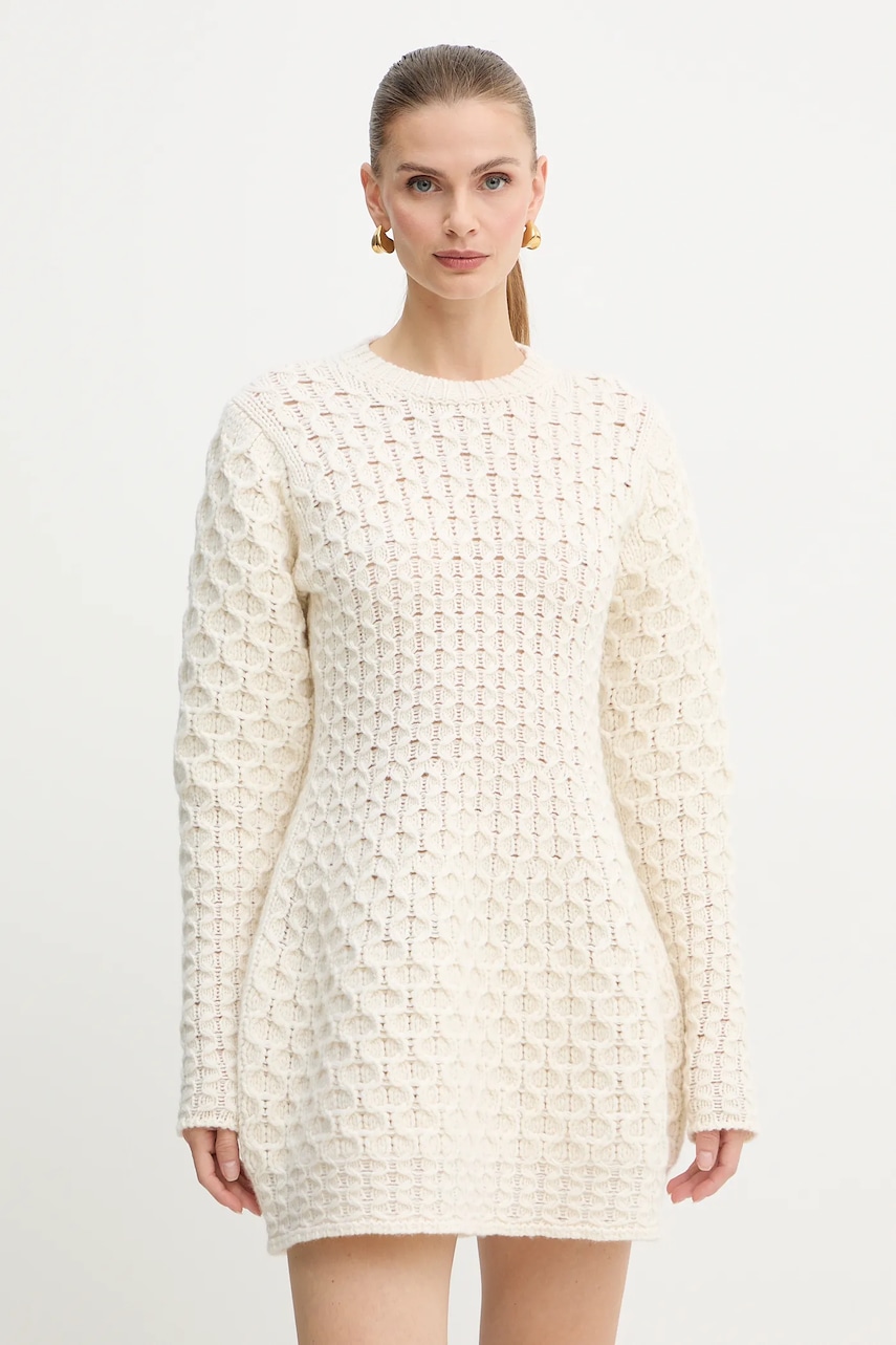 Vlněné šaty Twinset béžová barva, mini, 252TS3160