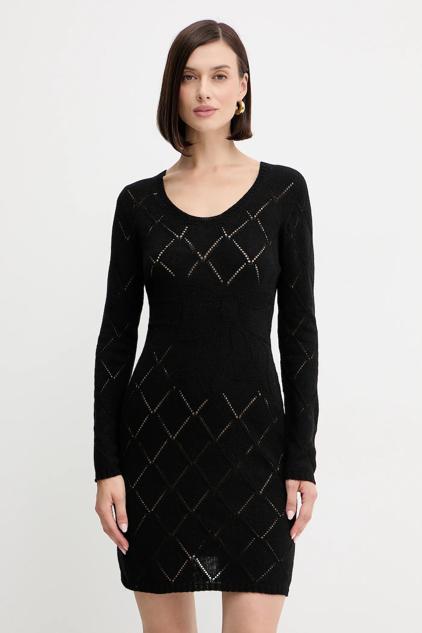 Vlněné šaty Twinset černá barva, mini, 252TP3471