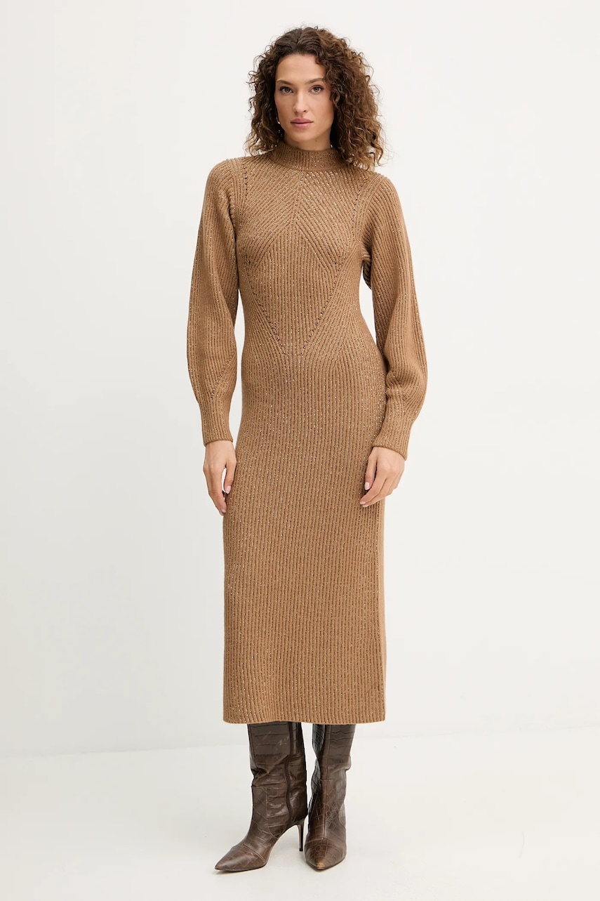 Vlněné šaty Twinset hnědá barva, maxi, 252TT3460