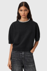 Vlněné tričko AllSaints ODELL dámské, černá barva, W049KD
