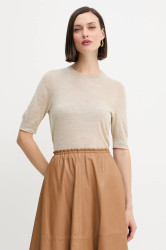 Vlněné tričko BOSS Farbella dámské, béžová barva, 50544996