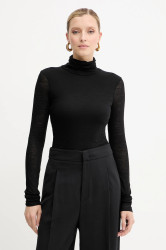 Vlněné tričko s dlouhým rukávem Liviana Conti černá barva, s golfem, F5WH17