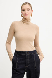 Vlněné tričko s dlouhým rukávem Liviana Conti zelená barva, s golfem, F5WH17