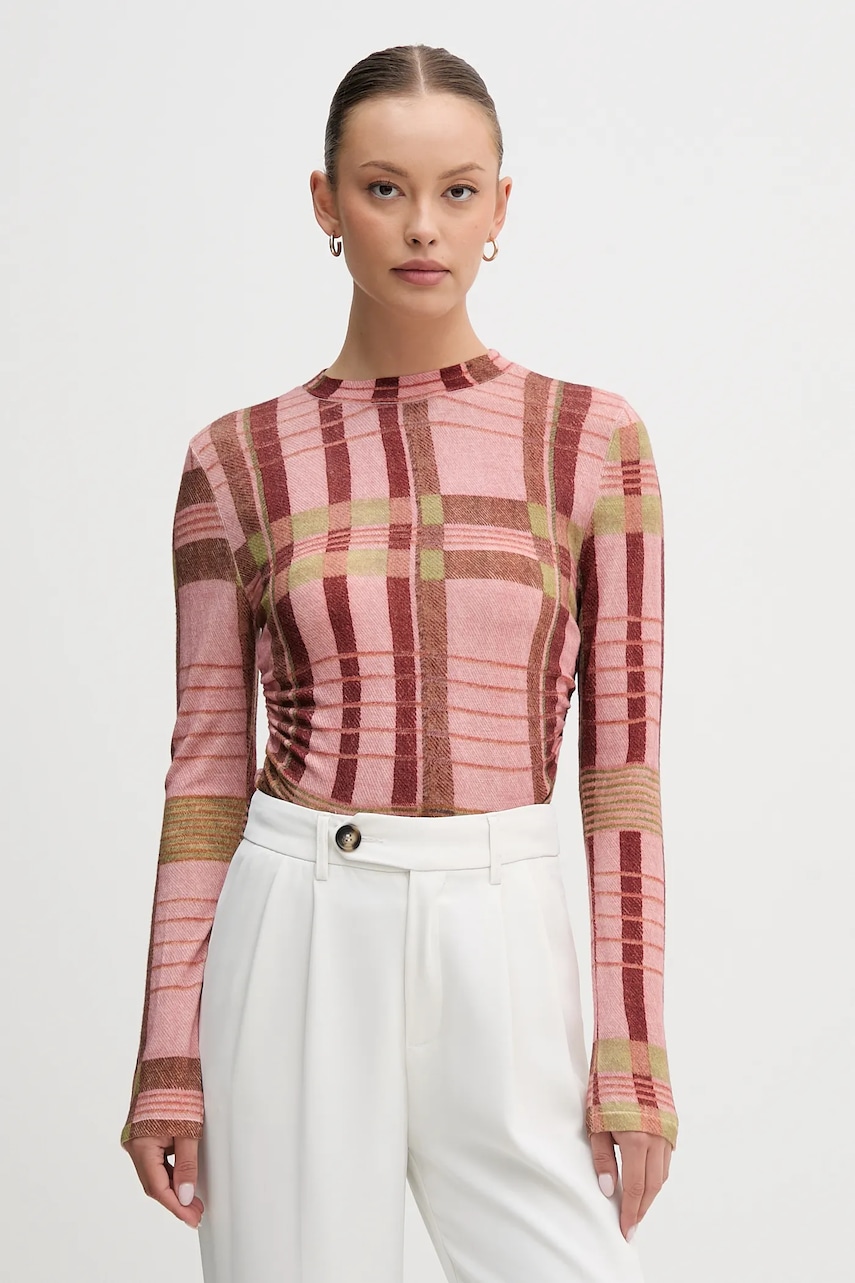 Vlněný svetr Barbour x Farm Rio dámský, růžová barva, s pologolfem, LKN1716