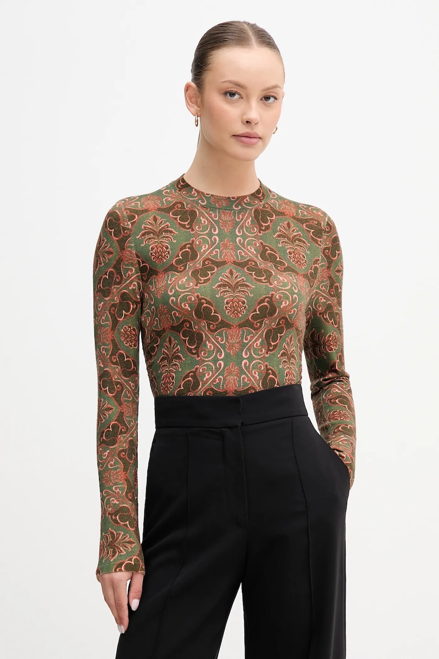 Vlněný svetr Barbour x Farm Rio dámský, zelená barva, LKN1718