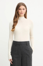 Vlněný svetr BOSS Foliora dámský, béžová barva, s pologolfem, 50549166