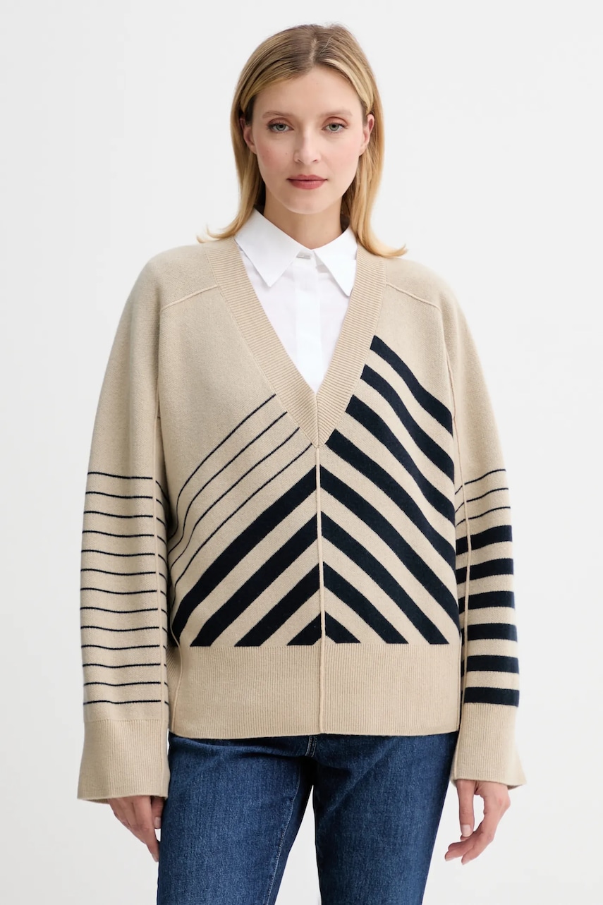 Vlněný svetr BOSS Fudali dámský, béžová barva, 50542884