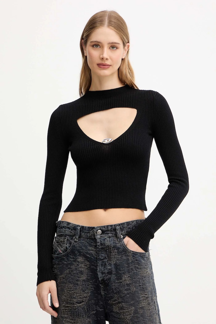 Vlněný svetr Diesel M-OLINA dámský, černá barva, s pologolfem, A18904.0PLBF