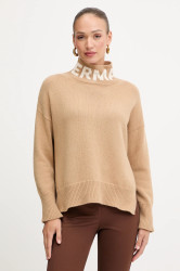 Vlněný svetr Ermanno Firenze dámský, béžová barva, s golfem, 57TM027EO1