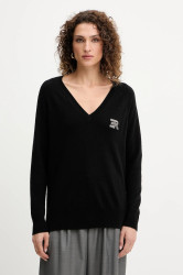 Vlněný svetr Ermanno Firenze dámský, černá barva, 57TM055E52