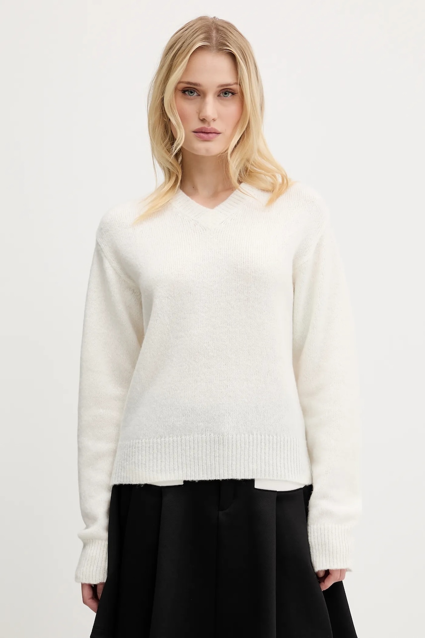 Vlněný svetr HUGO Solanu dámský, béžová barva, 50545092