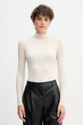 Vlněný svetr Lacoste dámský, béžová barva, s pologolfem, AF4189