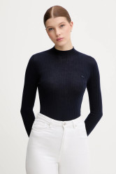 Vlněný svetr Lacoste dámský, zelená barva, s pologolfem, AF4189