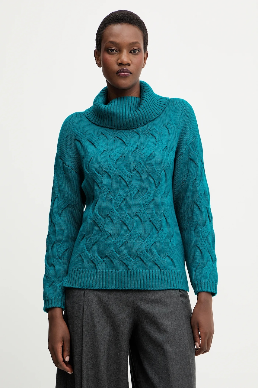 Vlněný svetr Luisa Spagnoli dámský, tyrkysová barva, s golfem, 100173