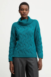 Vlněný svetr Luisa Spagnoli dámský, tyrkysová barva, s golfem, 100173