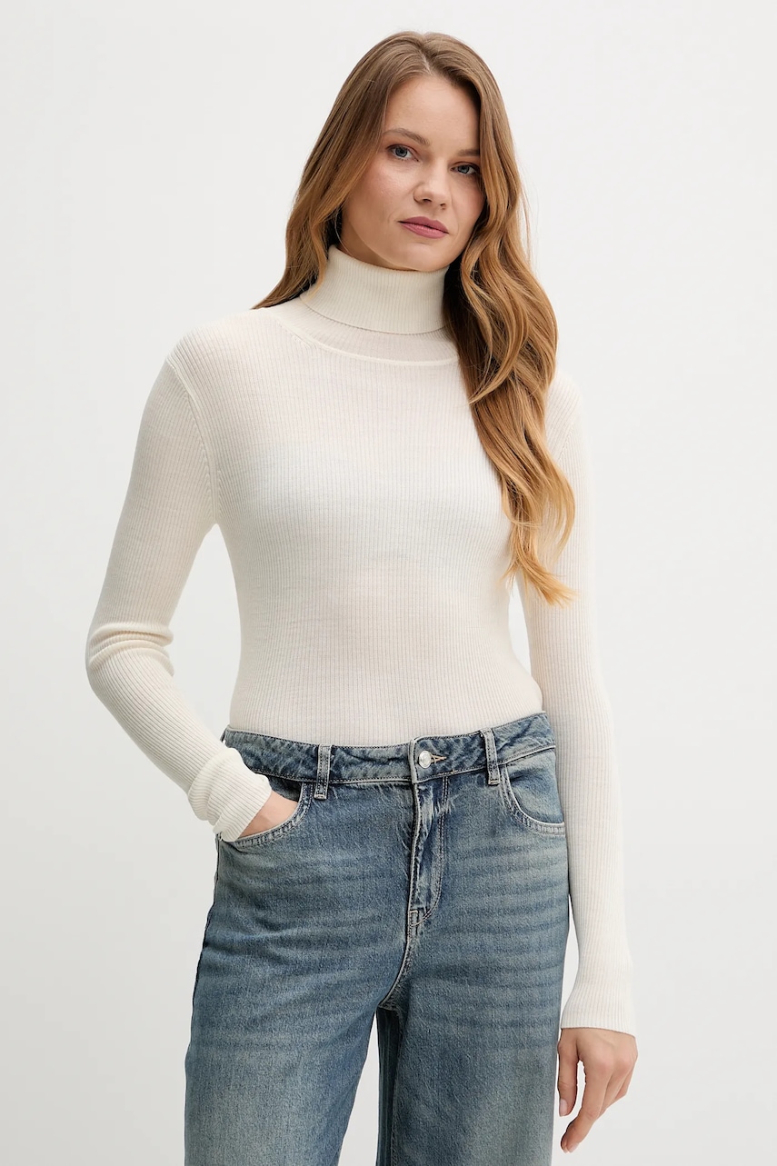 Vlněný svetr MC2 Saint Barth dámský, béžová barva, s golfem, EKA0001