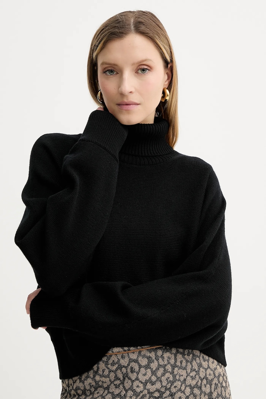 Vlněný svetr MICHAEL Michael Kors dámský, černá barva, s golfem, MT5617UF2G