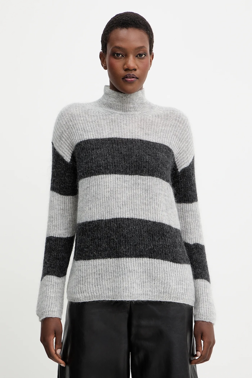 Vlněný svetr MM TENNA dámský, šedá barva, s golfem, 2526366188600