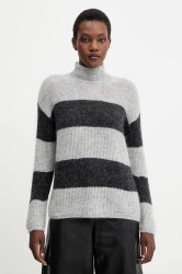 Vlněný svetr MM TENNA dámský, šedá barva, s golfem, 2526366188600