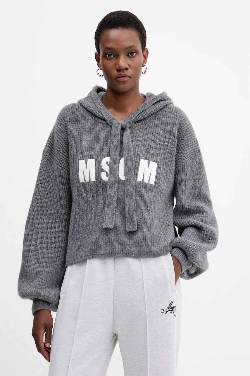 Vlněný svetr MSGM dámský, šedá barva, 3941MDM219.257785